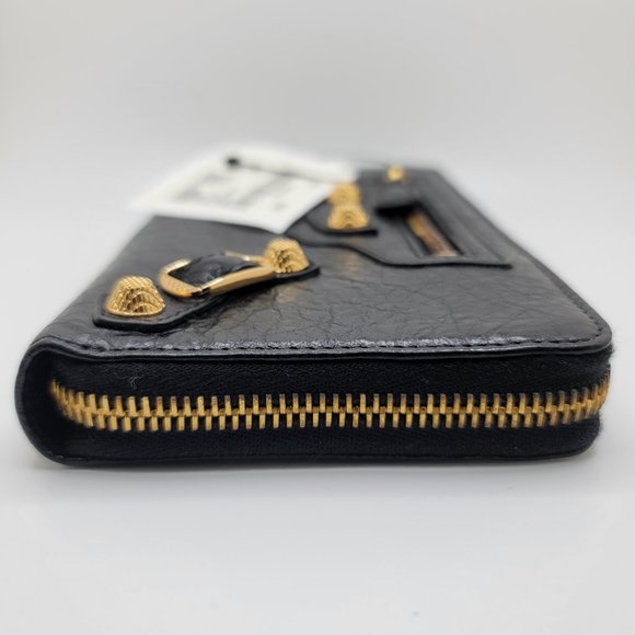 ❌SOLD❌ Balenciaga BLACK Gold Continental Zip Around Long Wallet Moto Leather - Picture 5 of 12